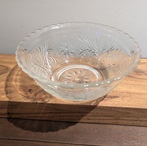 Vintage Pressed Glass Floral Bowl | Scalloped Rim | Mid Century